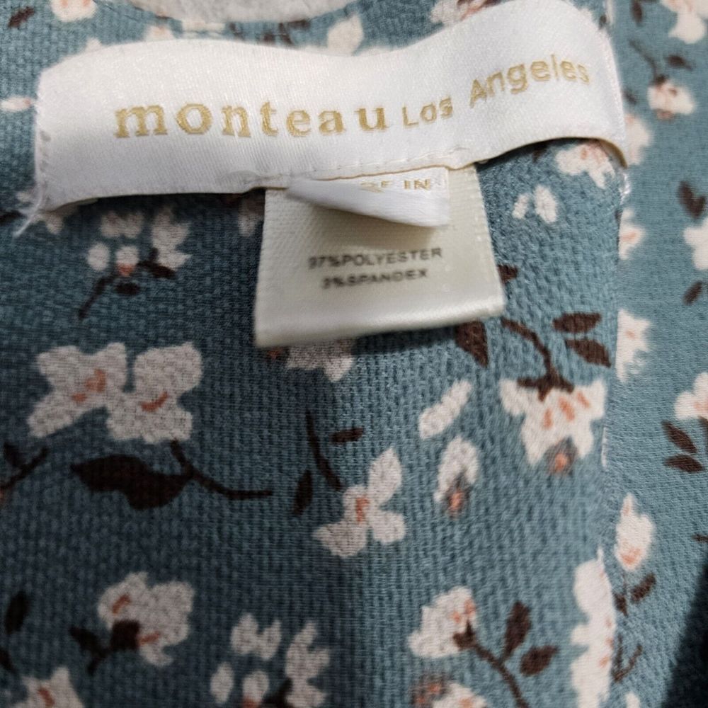 Monteau Los Angeles Womens Green Floral Flutter Short Sleeve Wrap Tunic Shirt SM - Picture 5 of 7